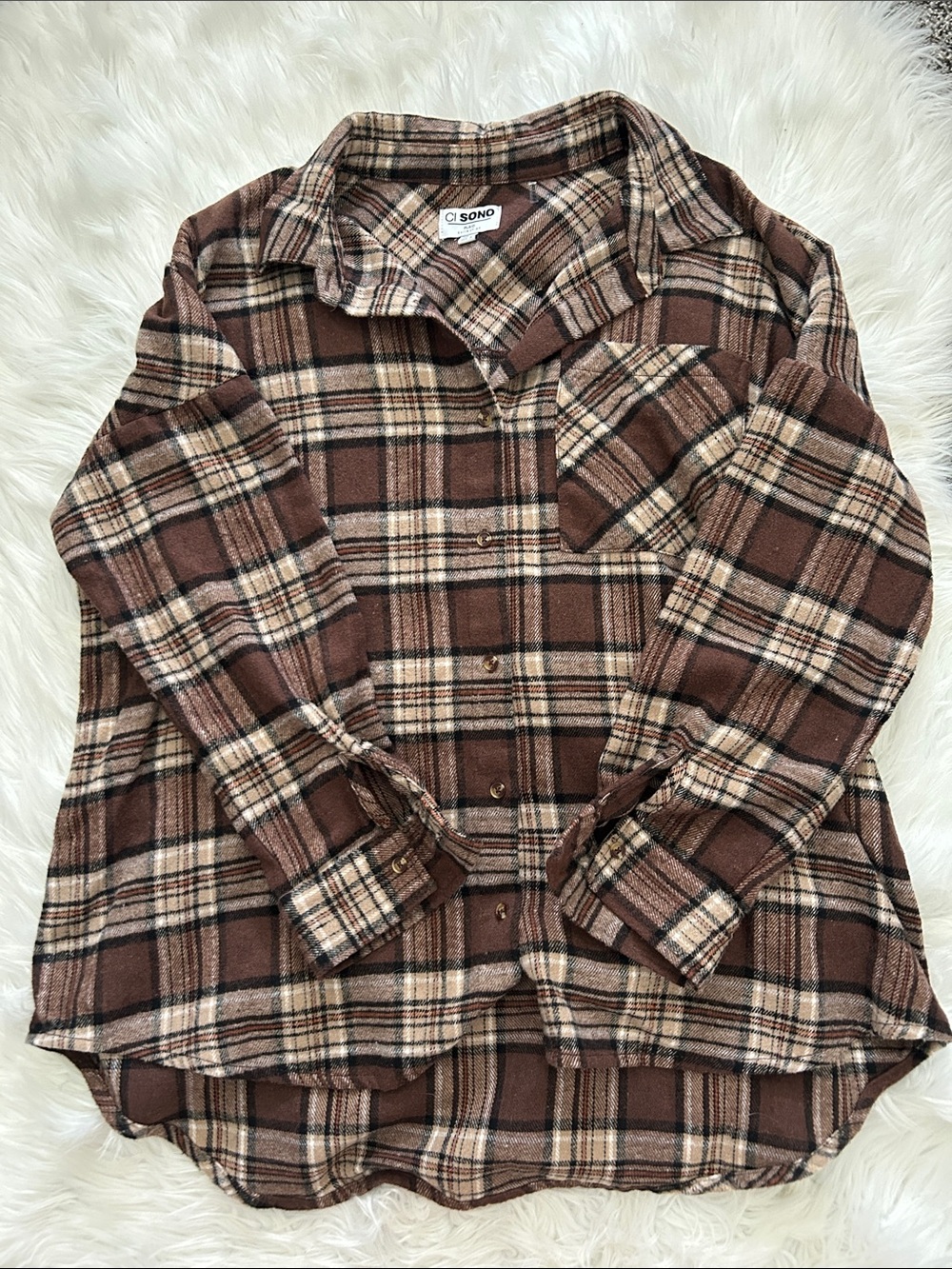 Ci Sono Brown and Cream Plaid Button-Down Shirt